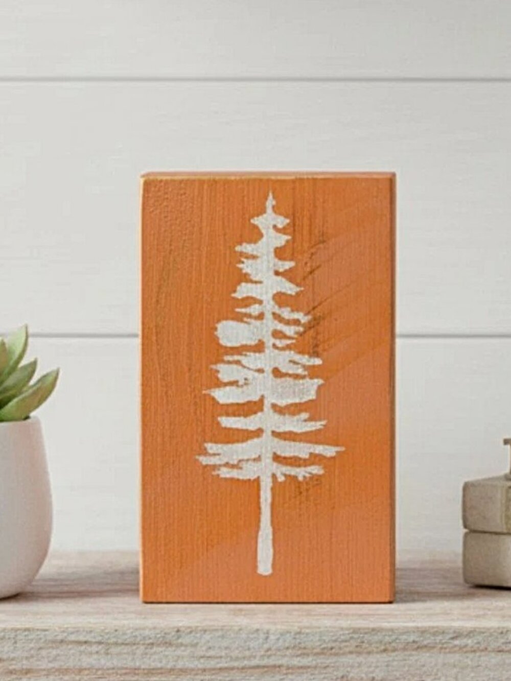 Rustic Pine Tree Wood Block Decor | Handmade Farmhouse Shelf Sitter